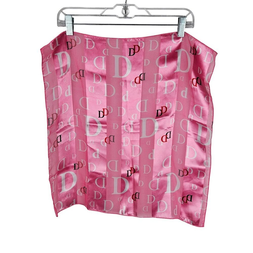 Pink Satin Scarf Monogram "D" Print Square 20" X 20" Elegant Feminine